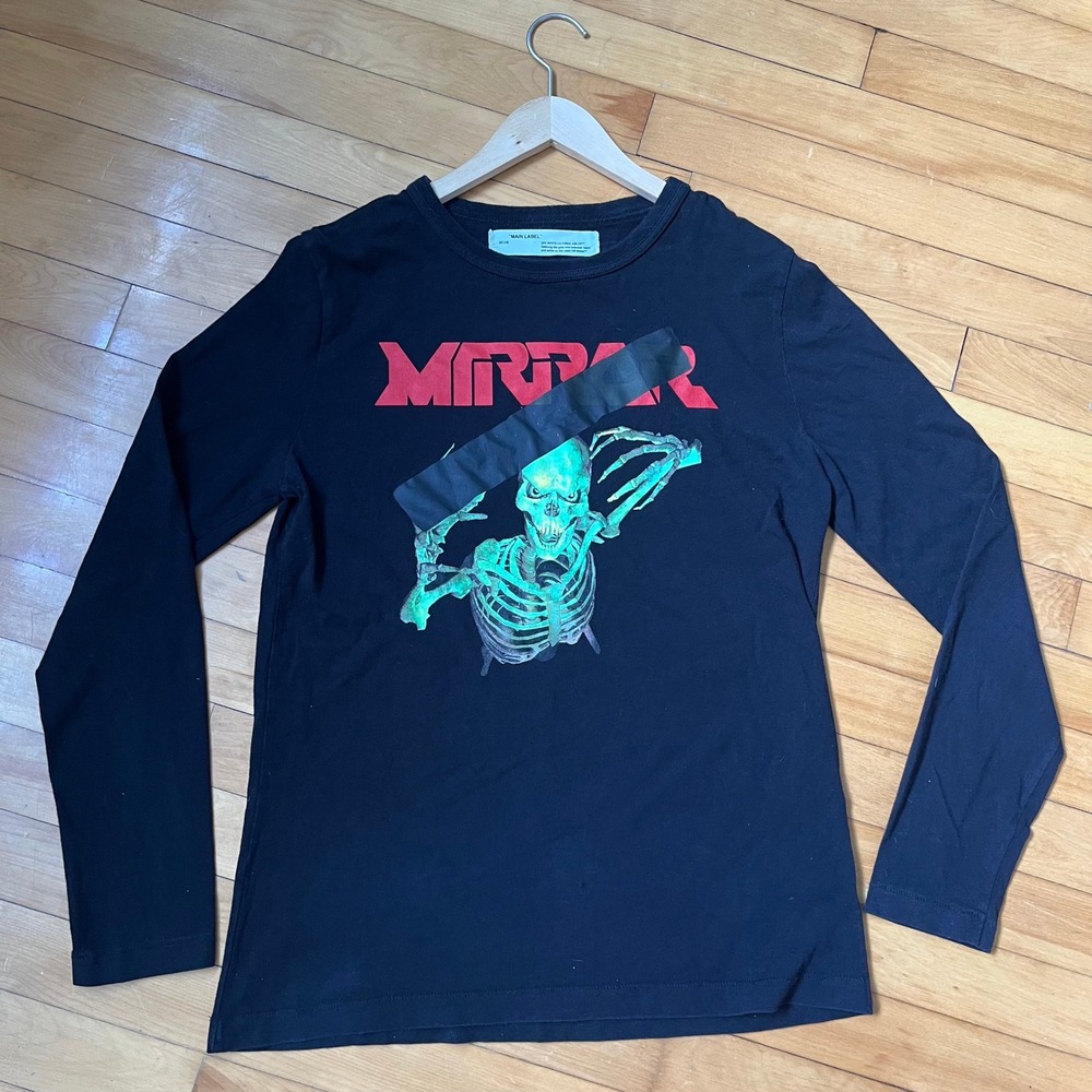 Off-White Virgil Abloh Mirror Skeleton Long Sleeve Graphic Tee Black